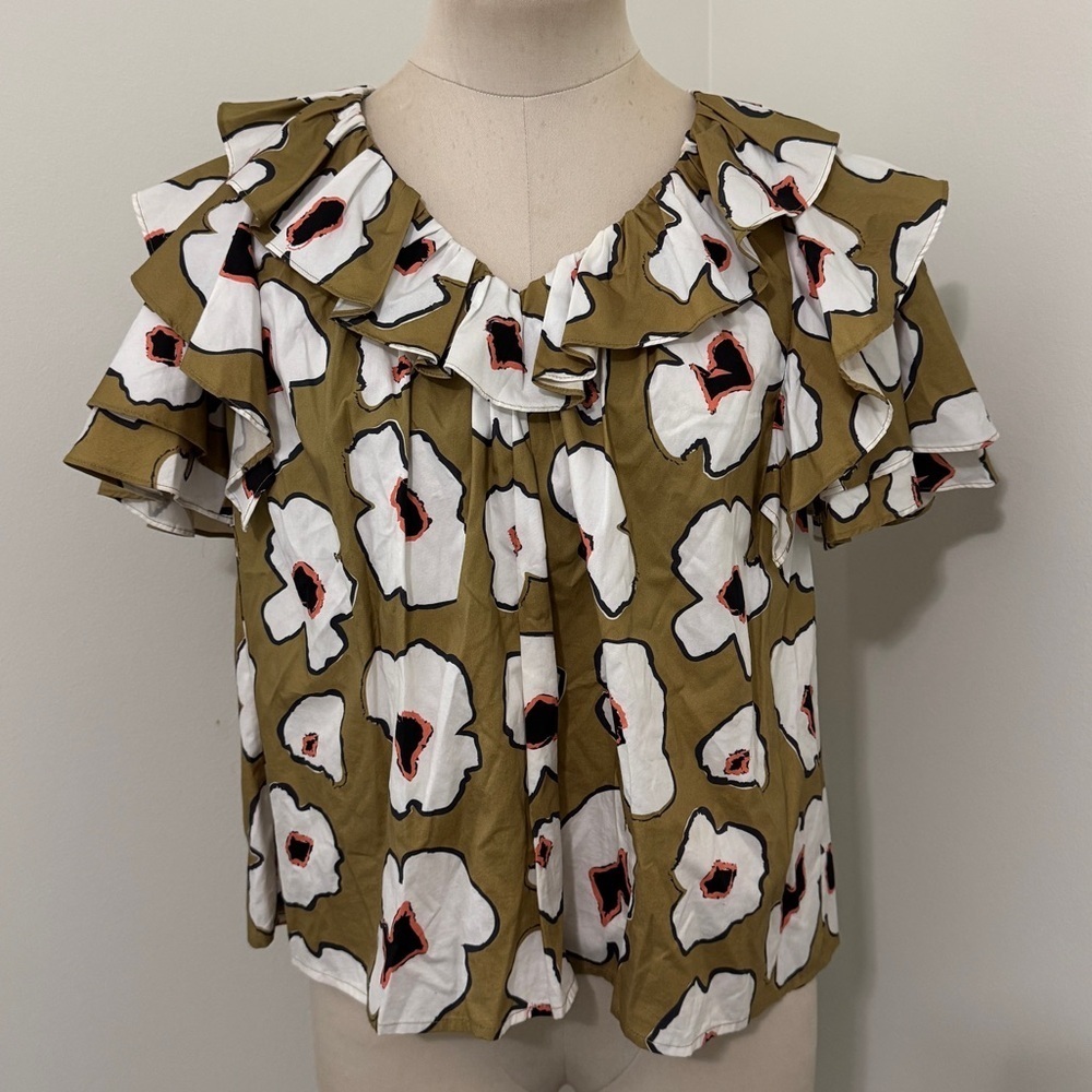 Crosby Mollieβ Burch XS Floral Ruffled Blouse Top ~ Preppy Classic Beach